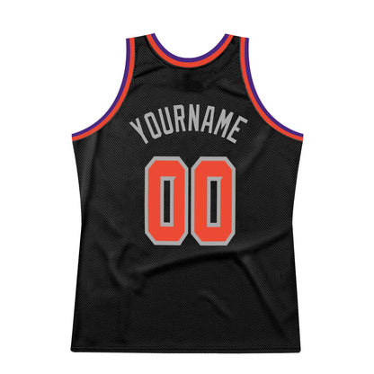 Custom Black Orange-Gray Authentic Throwback Basketball Jersey - Sky-Custom