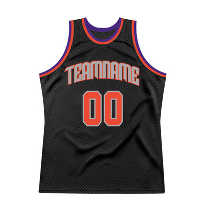 Custom Black Orange-Gray Authentic Throwback Basketball Jersey - Sky-Custom