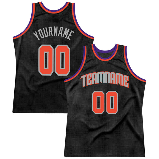 Custom Black Orange-Gray Authentic Throwback Basketball Jersey - Sky-Custom