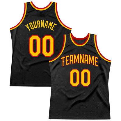 Custom Black Gold-Red Authentic Throwback Basketball Jersey - Sky-Custom