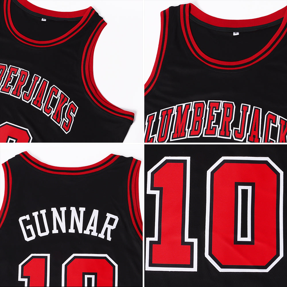 Custom Black Red-White Authentic Throwback Basketball Jersey - Sky-Custom