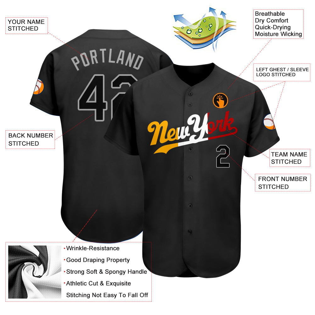 Custom Black Black-Gold Authentic Split Fashion Baseball Jersey - Sky-Custom