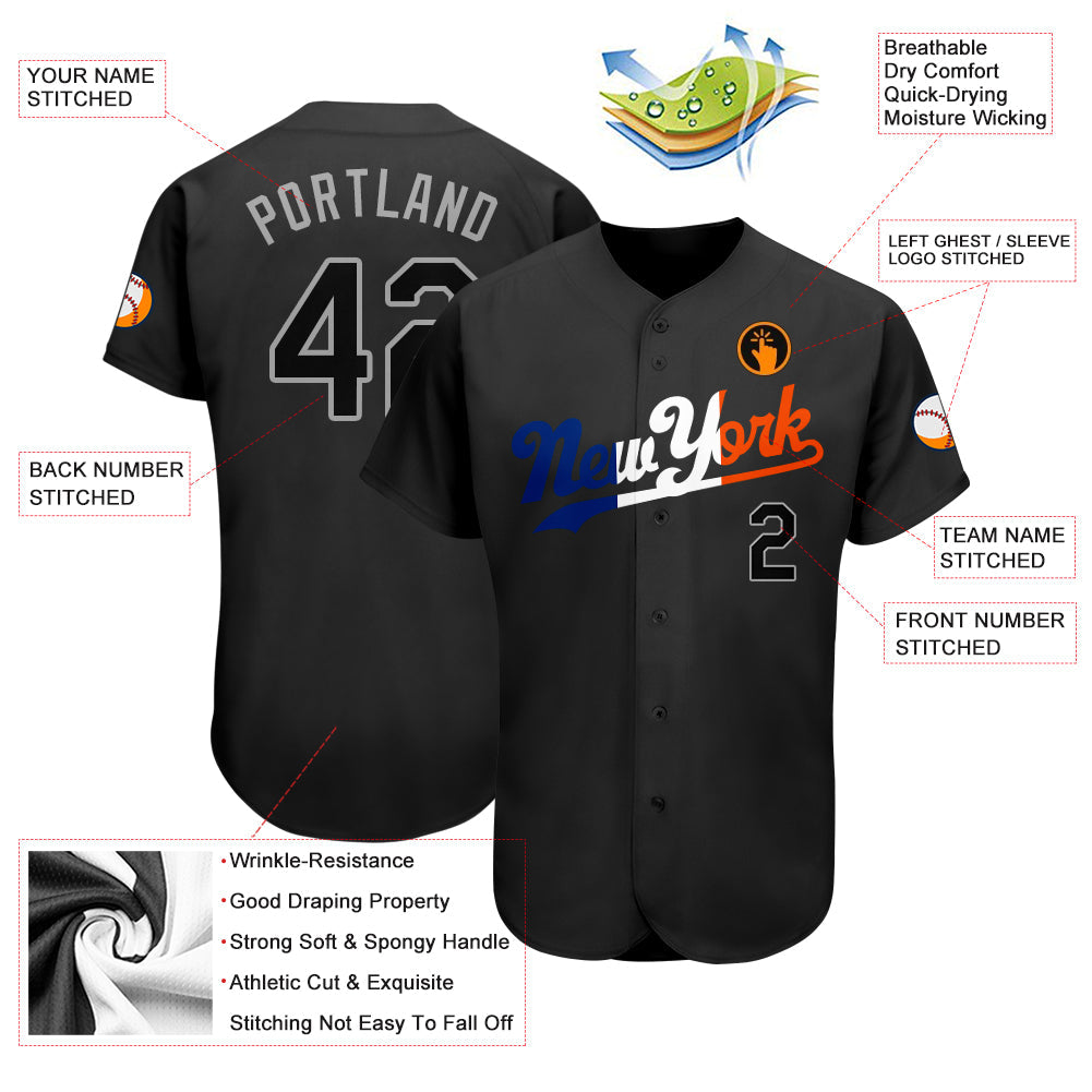 Custom Black Black-Orange Authentic Split Fashion Baseball Jersey - Sky-Custom