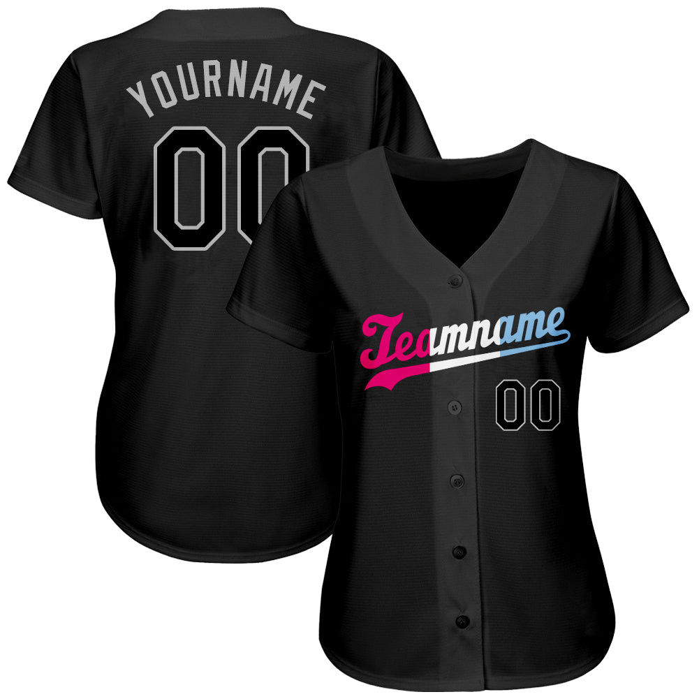 Custom Black Black-Pink Authentic Split Fashion Baseball Jersey - Sky-Custom