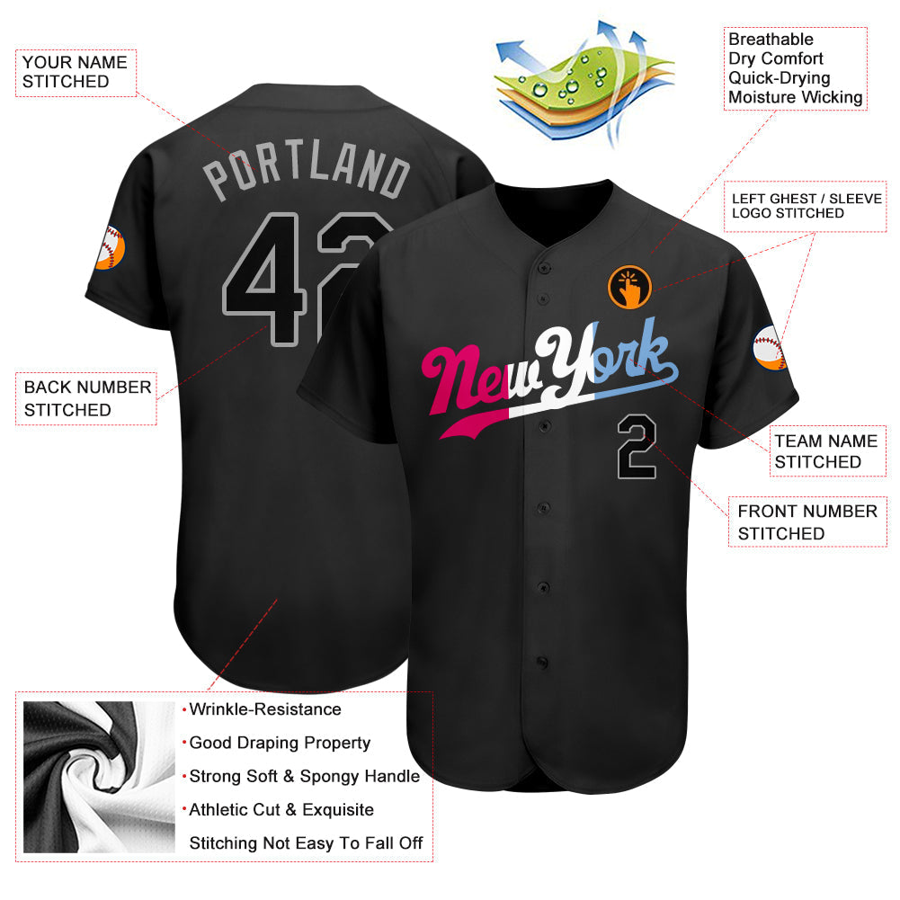 Custom Black Black-Pink Authentic Split Fashion Baseball Jersey - Sky-Custom