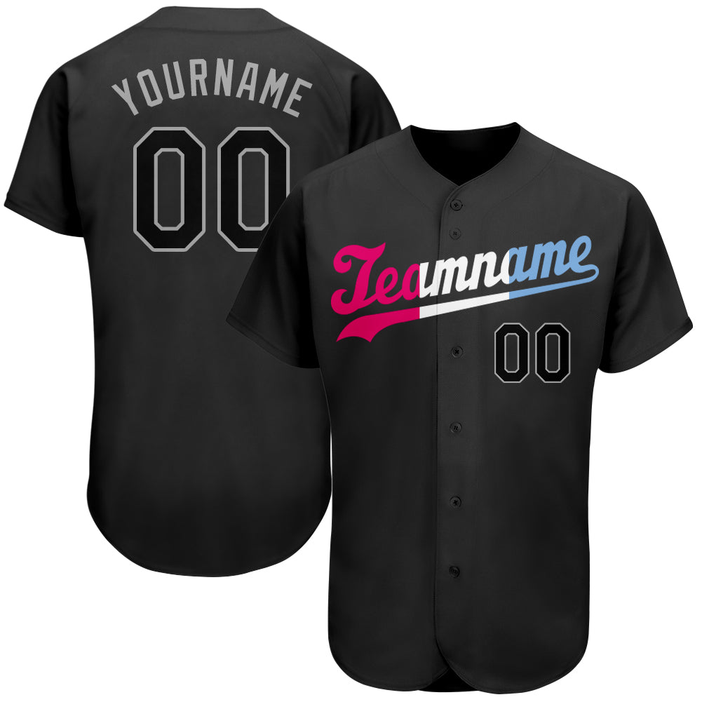 Custom Black Black-Pink Authentic Split Fashion Baseball Jersey - Sky-Custom