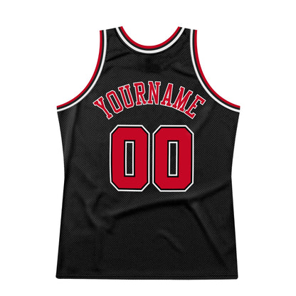Custom Black Red-White Authentic Throwback Basketball Jersey - Sky-Custom
