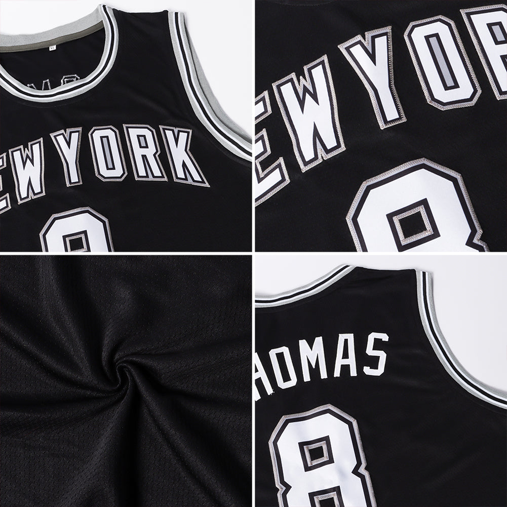 Custom Black White-Gray Authentic Throwback Basketball Jersey - Sky-Custom