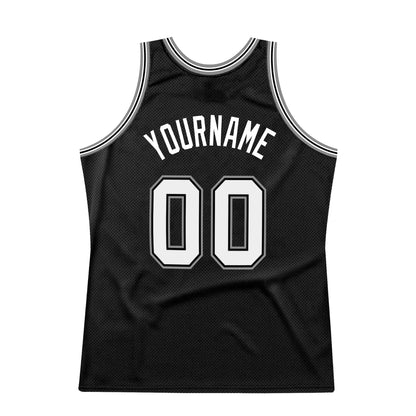 Custom Black White-Gray Authentic Throwback Basketball Jersey - Sky-Custom