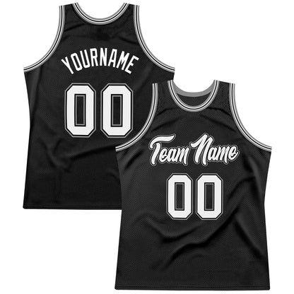 Custom Black White-Gray Authentic Throwback Basketball Jersey - Sky-Custom