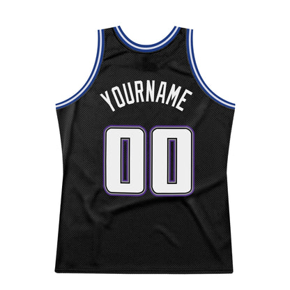 Custom Black White-Royal Authentic Throwback Basketball Jersey - Sky-Custom