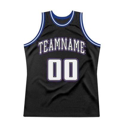 Custom Black White-Royal Authentic Throwback Basketball Jersey - Sky-Custom