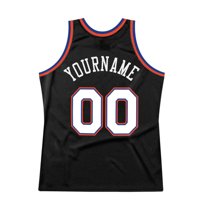 Custom Black White-Orange Authentic Throwback Basketball Jersey - Sky-Custom