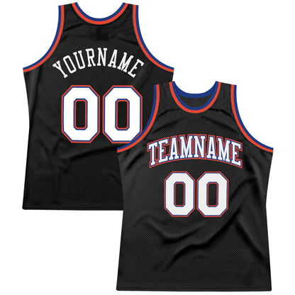 Custom Black White-Orange Authentic Throwback Basketball Jersey - Sky-Custom