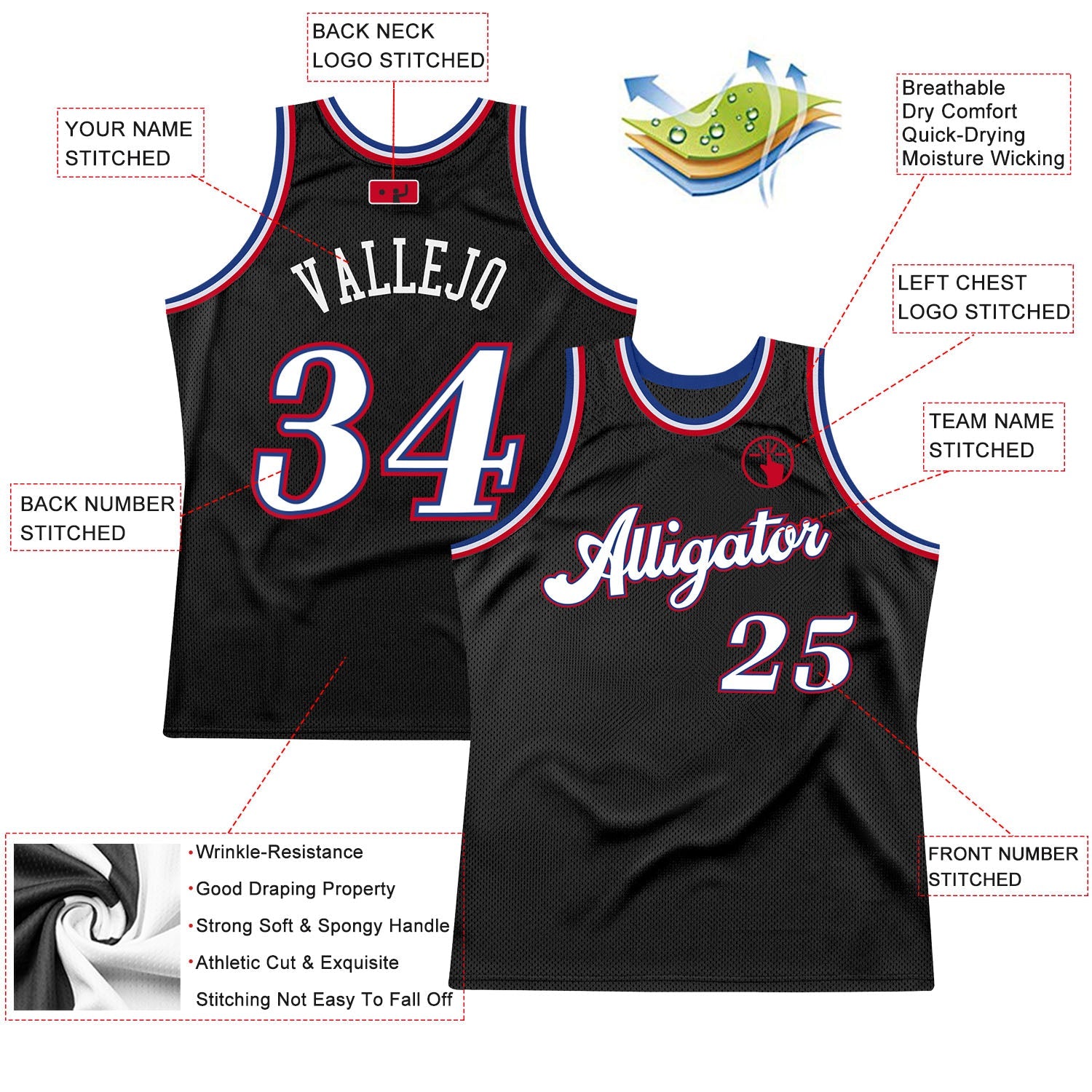 Custom Black White-Red Authentic Throwback Basketball Jersey - Sky-Custom