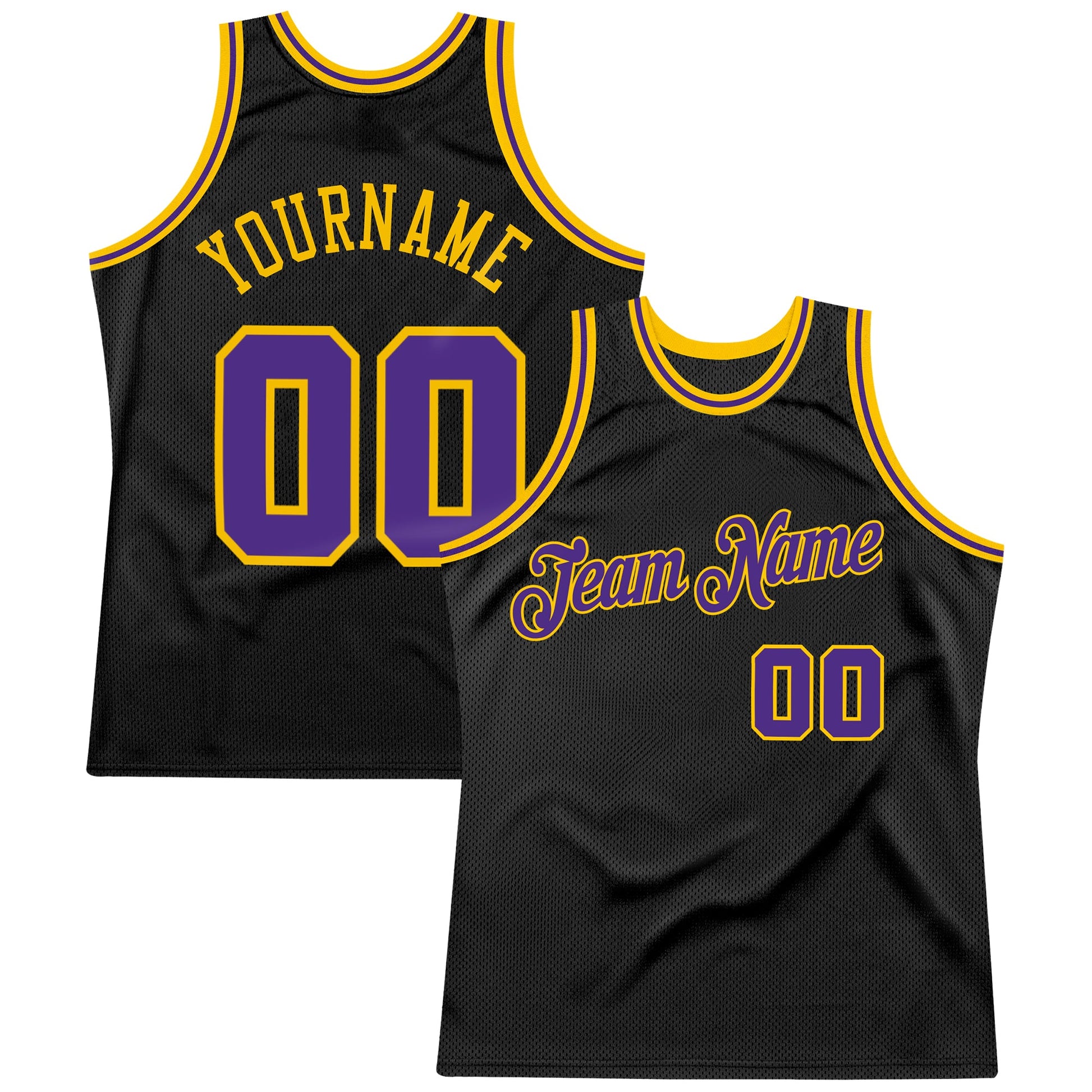 Custom Black Purple-Gold Authentic Throwback Basketball Jersey - Sky-Custom
