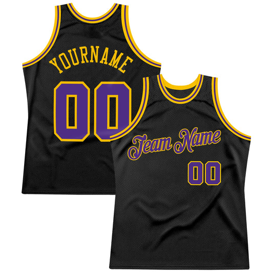 Custom Black Purple-Gold Authentic Throwback Basketball Jersey - Sky-Custom