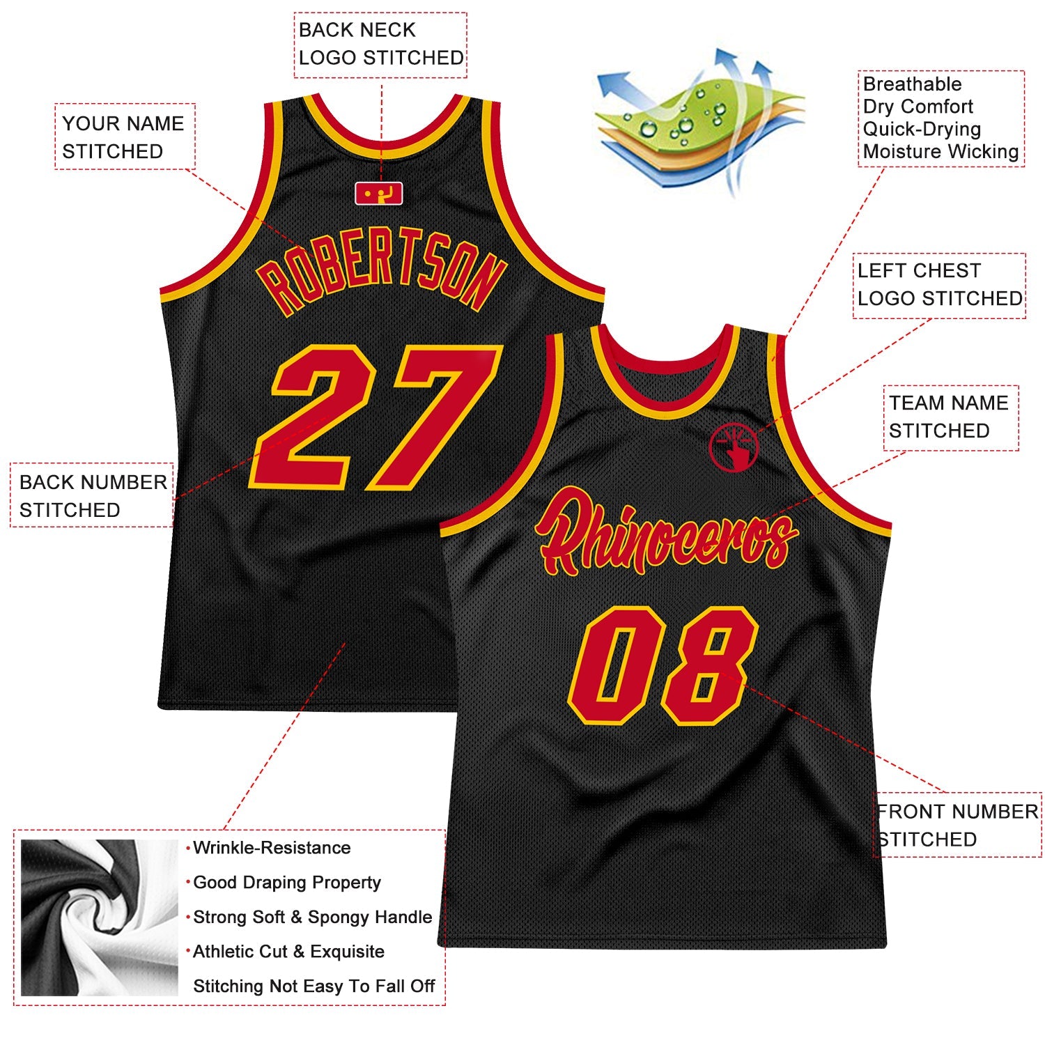 Custom Black Red-Gold Authentic Throwback Basketball Jersey - Sky-Custom