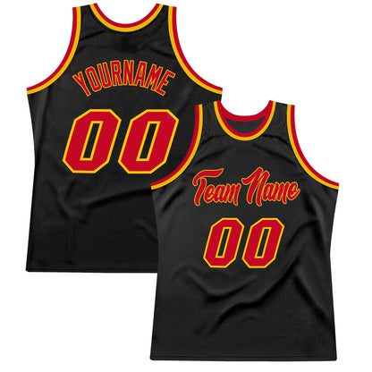 Custom Black Red-Gold Authentic Throwback Basketball Jersey - Sky-Custom