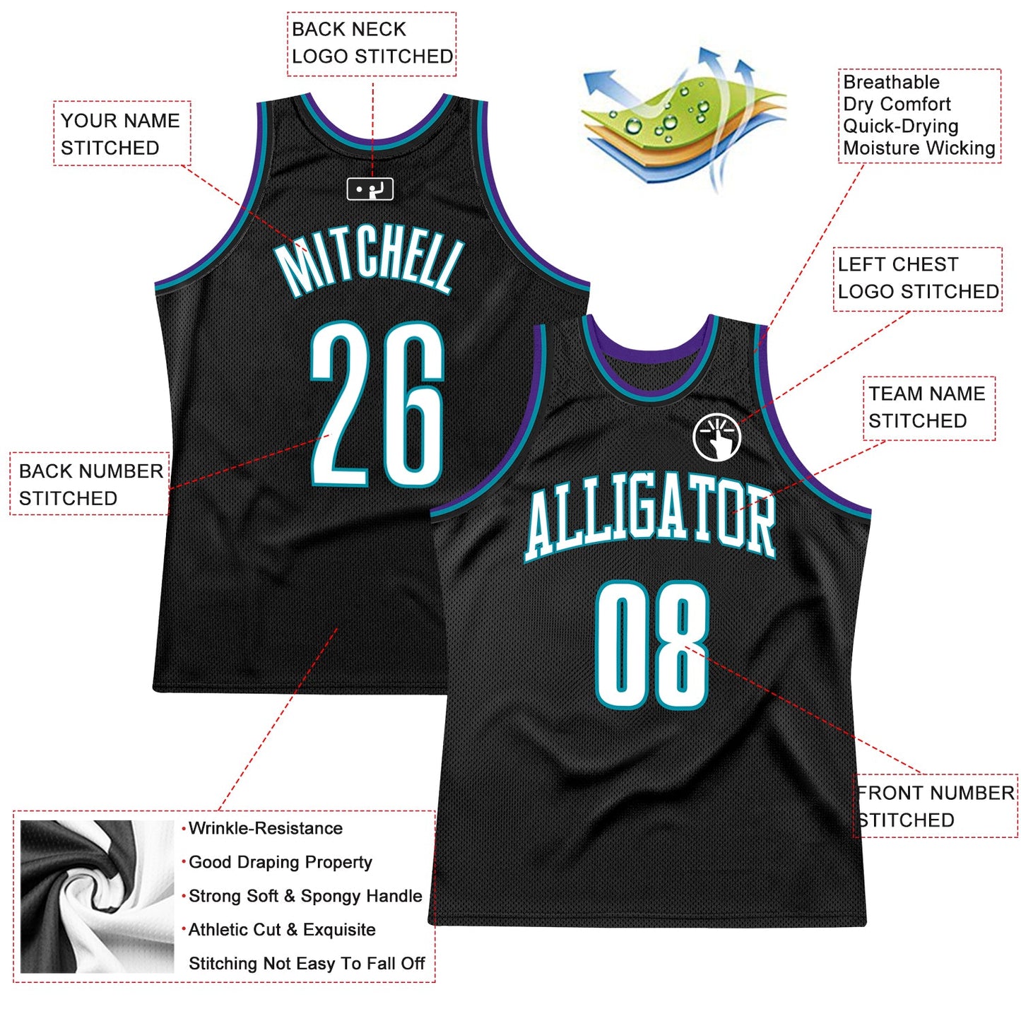 Custom Black White-Teal Authentic Throwback Basketball Jersey - Sky-Custom