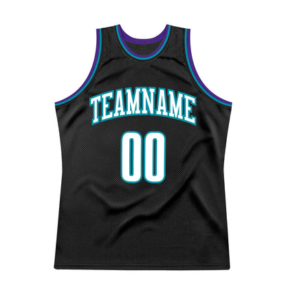 Custom Black White-Teal Authentic Throwback Basketball Jersey - Sky-Custom