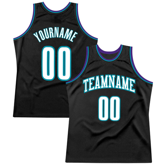 Custom Black White-Teal Authentic Throwback Basketball Jersey - Sky-Custom