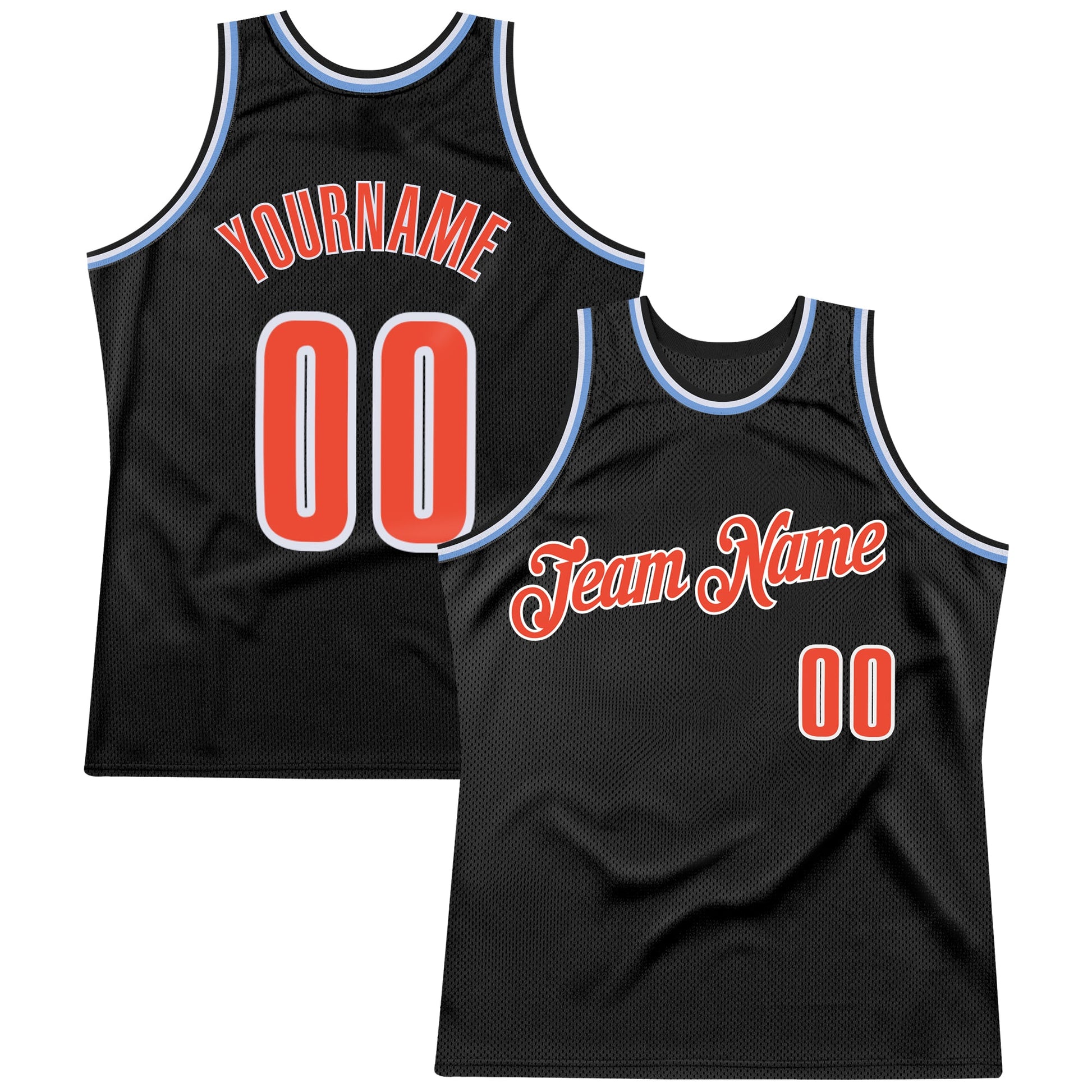 Custom Black Orange-Light Blue Authentic Throwback Basketball Jersey - Sky-Custom