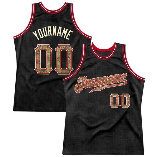 Custom Black Camo-Red Authentic Throwback Basketball Jersey - Sky-Custom