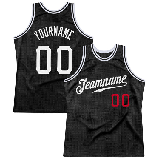Custom Black White-Red Authentic Throwback Basketball Jersey - Sky-Custom