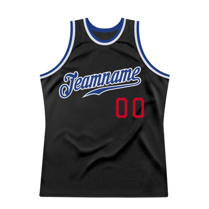 Custom Black Royal-Red Authentic Throwback Basketball Jersey - Sky-Custom