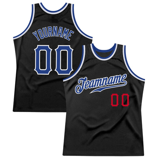 Custom Black Royal-Red Authentic Throwback Basketball Jersey - Sky-Custom