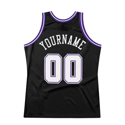 Custom Black White-Purple Authentic Throwback Basketball Jersey - Sky-Custom