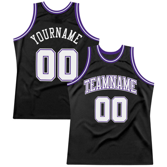 Custom Black White-Purple Authentic Throwback Basketball Jersey - Sky-Custom