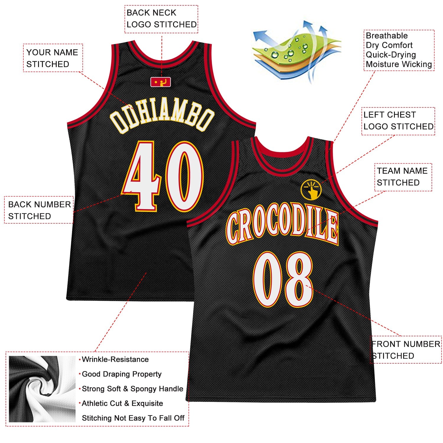 Custom Black White-Red Authentic Throwback Basketball Jersey - Sky-Custom