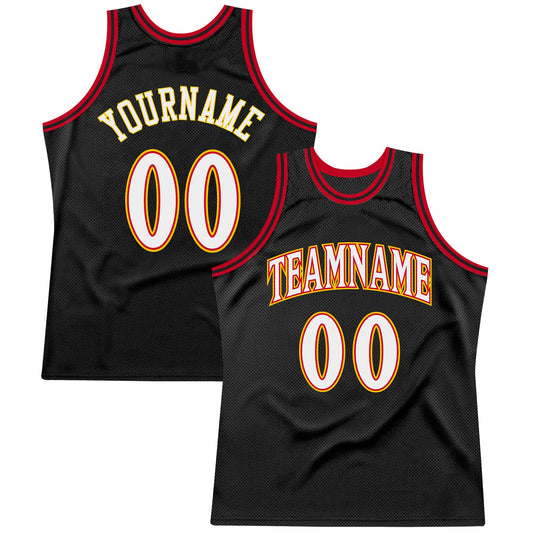 Custom Black White-Red Authentic Throwback Basketball Jersey - Sky-Custom
