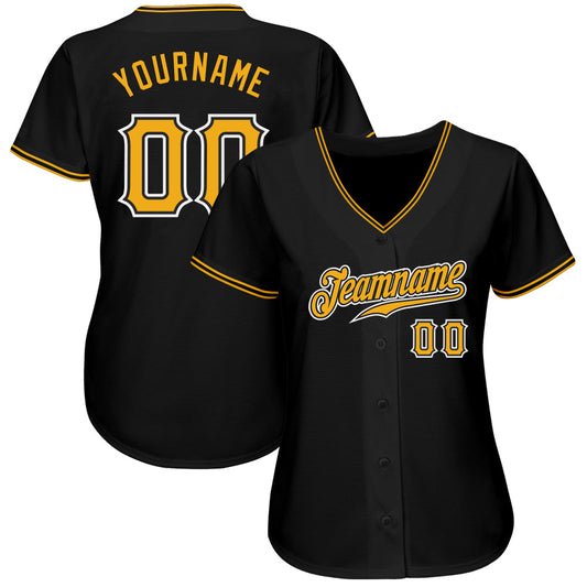 Custom Black Gold-White Authentic Baseball Jersey - Sky-Custom