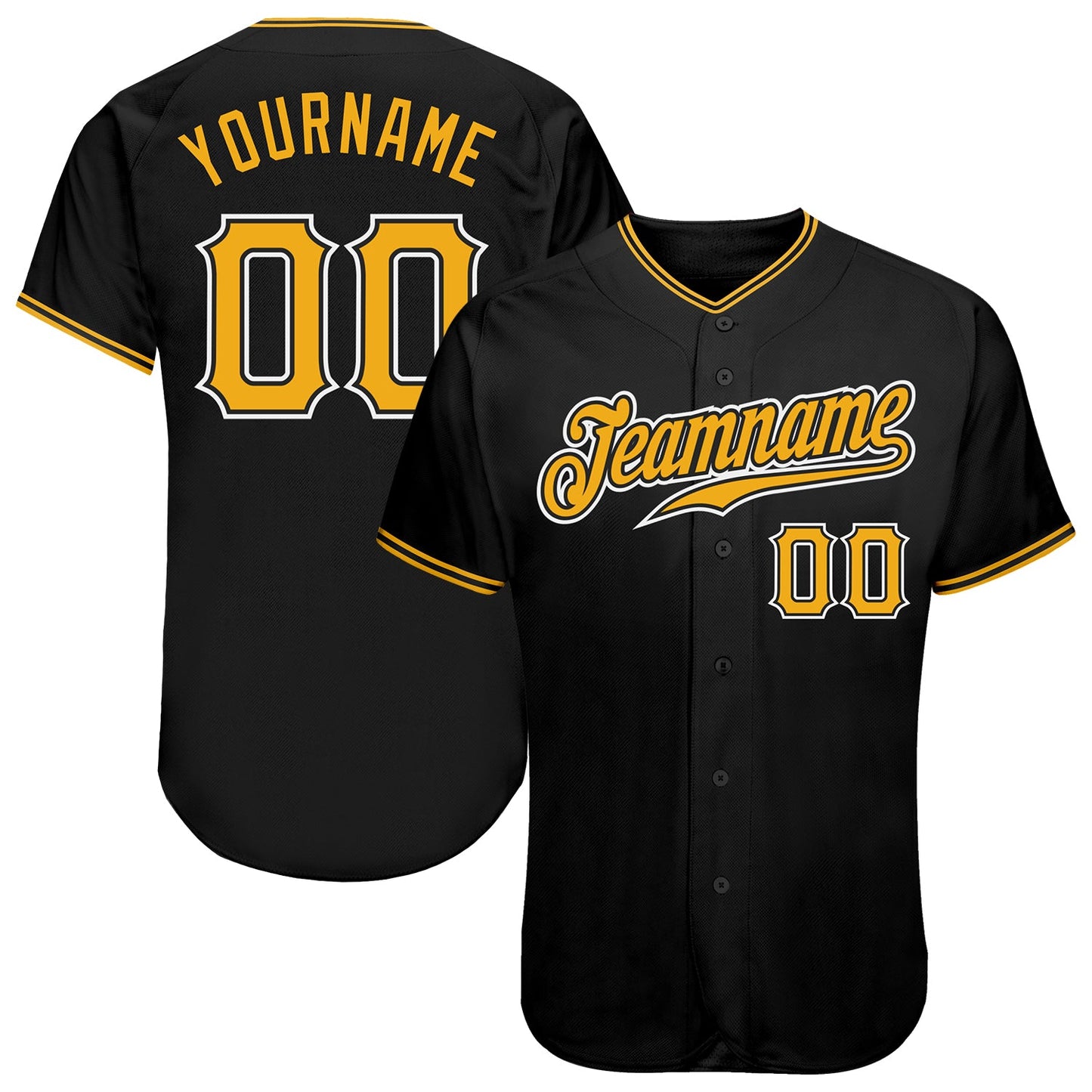 Custom Black Gold-White Authentic Baseball Jersey - Sky-Custom