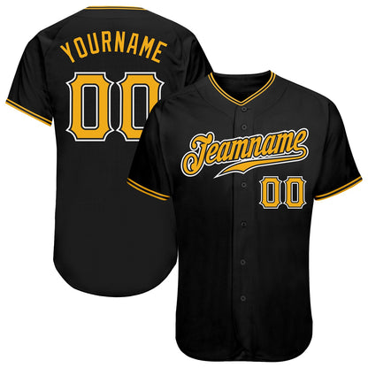 Custom Black Gold-White Authentic Baseball Jersey - Sky-Custom