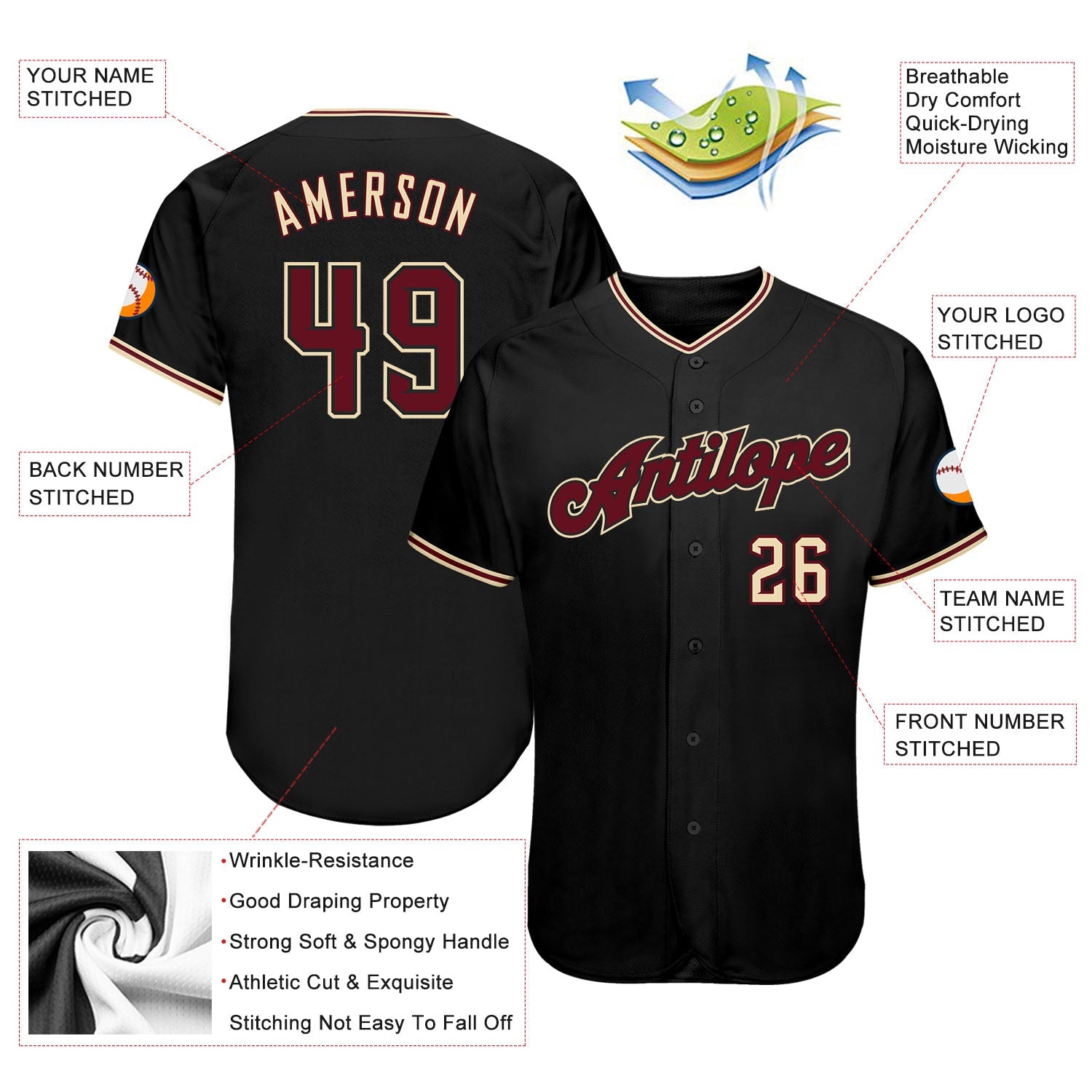 Custom Black Crimson-City Cream Authentic Baseball Jersey - Sky-Custom
