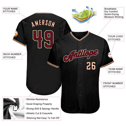 Custom Black Crimson-City Cream Authentic Baseball Jersey - Sky-Custom