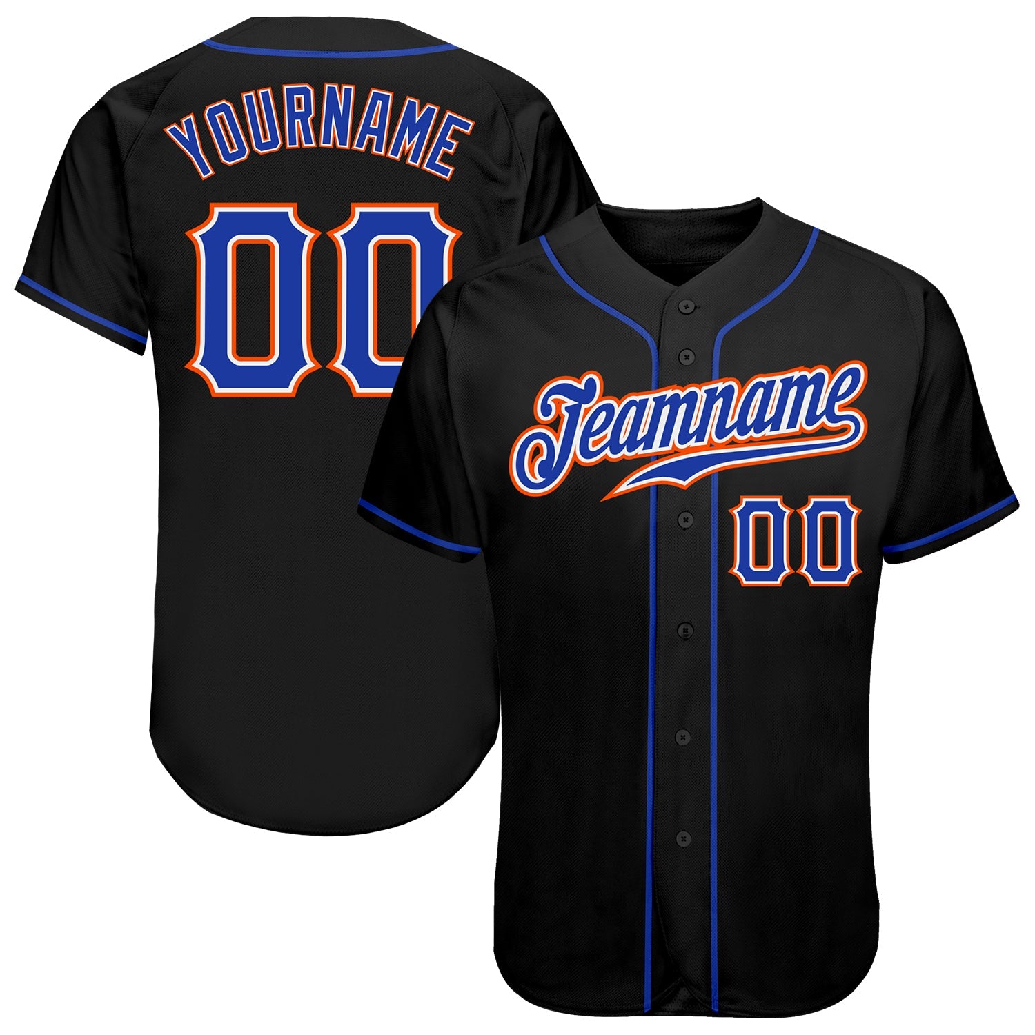 Custom Black Royal-Orange Authentic Baseball Jersey - Sky-Custom