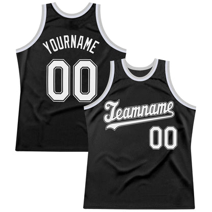 Custom Black White-Gray Authentic Throwback Basketball Jersey - Sky-Custom