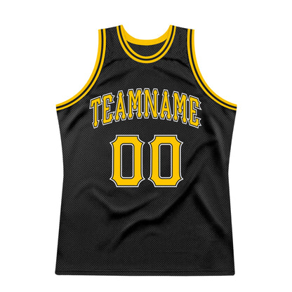 Custom Black Gold-White Authentic Throwback Basketball Jersey - Sky-Custom