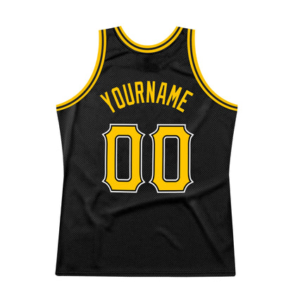 Custom Black Gold-White Authentic Throwback Basketball Jersey - Sky-Custom
