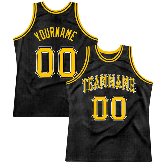 Custom Black Gold-White Authentic Throwback Basketball Jersey - Sky-Custom