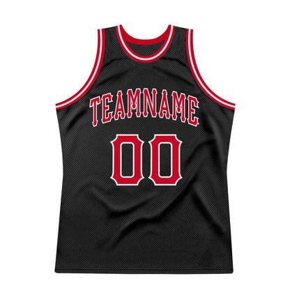 Custom Black Red-White Authentic Throwback Basketball Jersey - Sky-Custom
