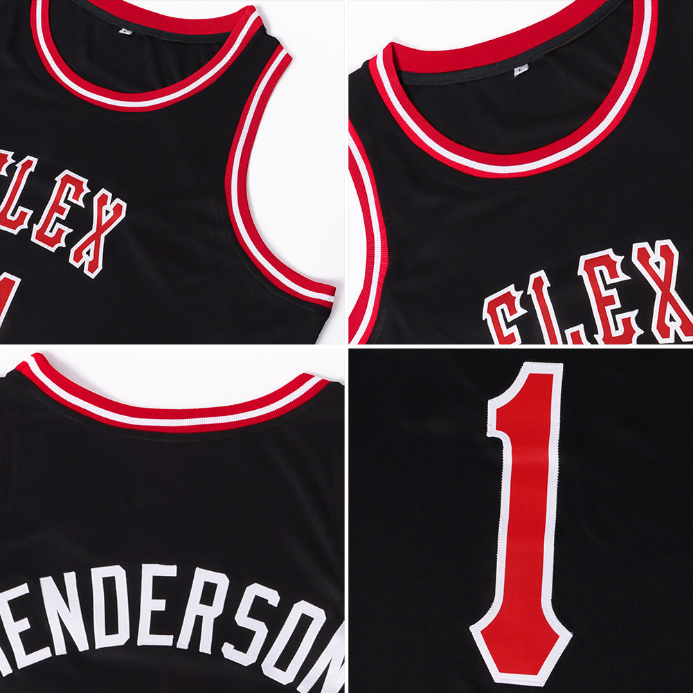Custom Black Red-White Authentic Throwback Basketball Jersey - Sky-Custom