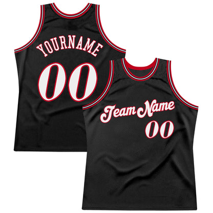 Custom Black White-Red Authentic Throwback Basketball Jersey - Sky-Custom