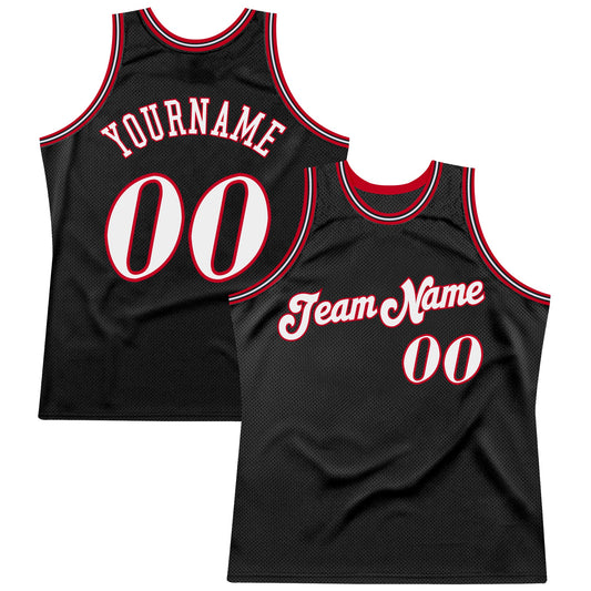 Custom Black White-Red Authentic Throwback Basketball Jersey - Sky-Custom