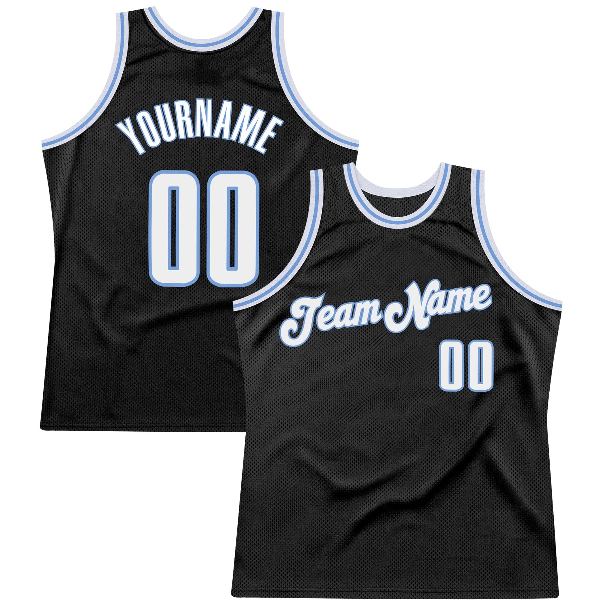 Custom Black White-Light Blue Authentic Throwback Basketball Jersey - Sky-Custom